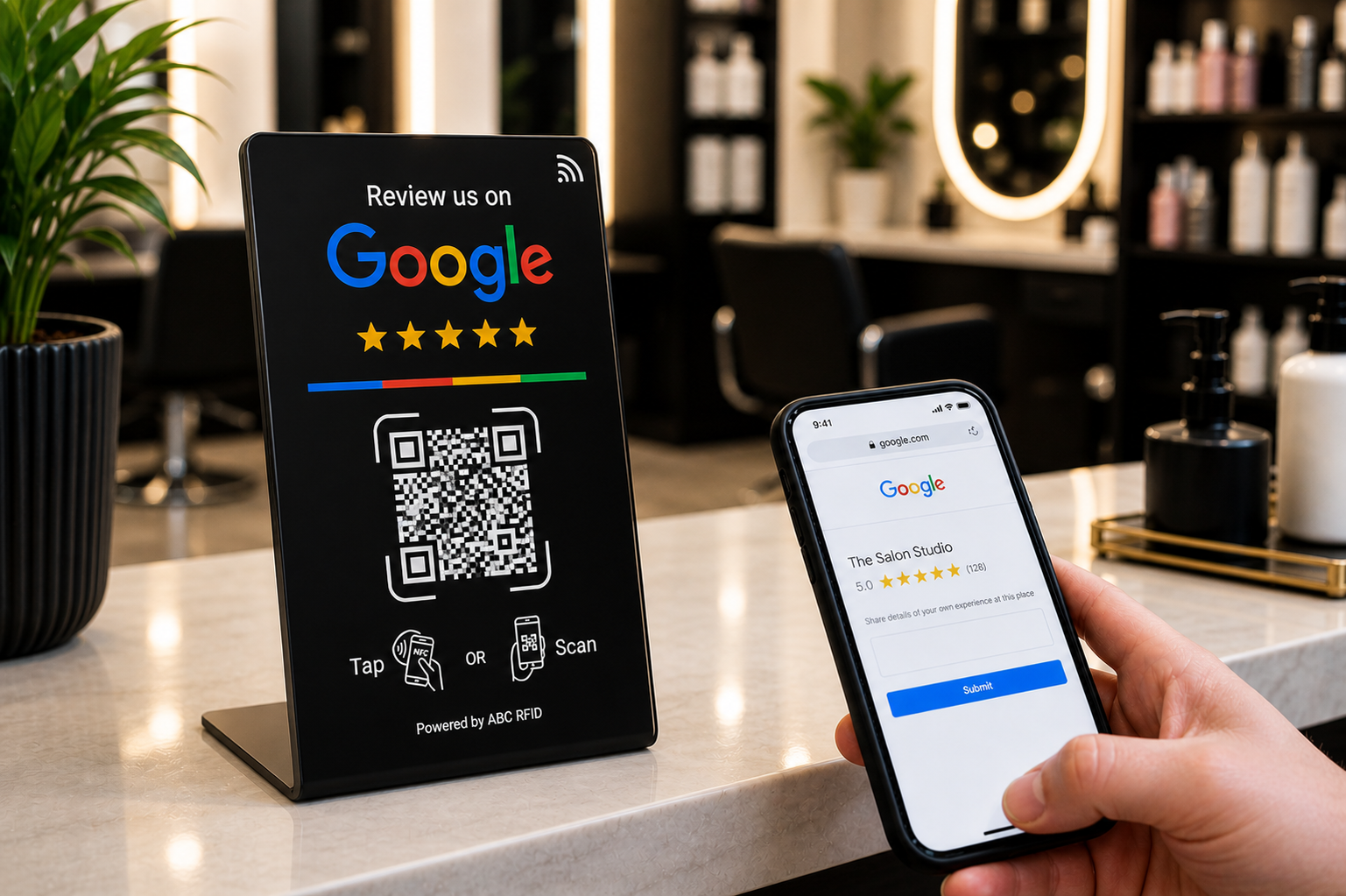 Contactless Google Review Stand – NFC & QR Code Feedback